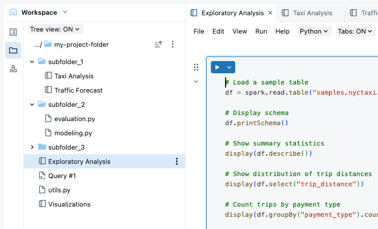 Tree view of the workspace browser side panel