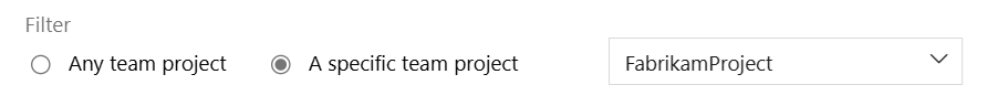 Screenshot that shows how to specify the scope of the notifications, either any team project or only a specific team project.