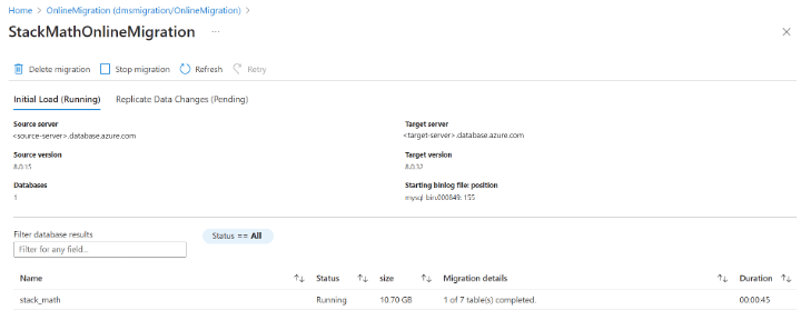 Screenshot of Running status.