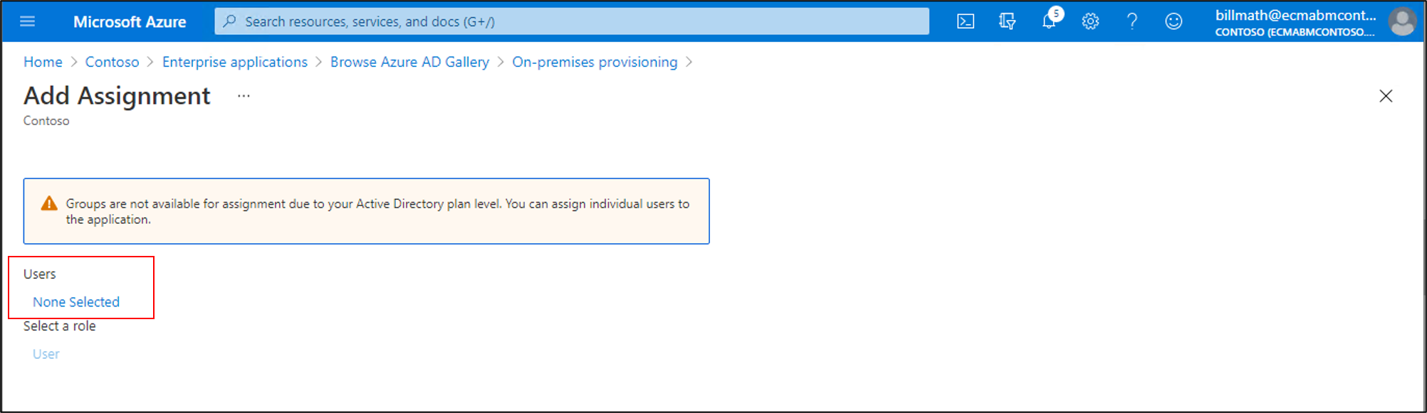 Screenshot that shows None Selected.