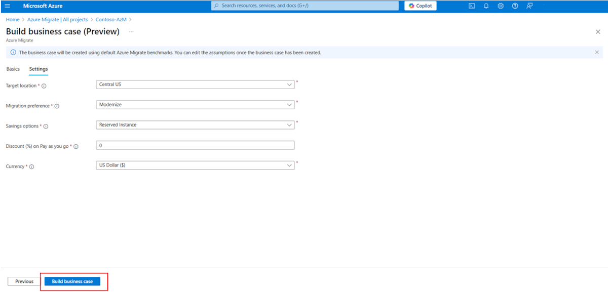 Screenshot shows how to review and build a business case.