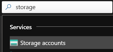 Screen capture showing how to search for resources by typing 'storage' in the Azure portal search box.