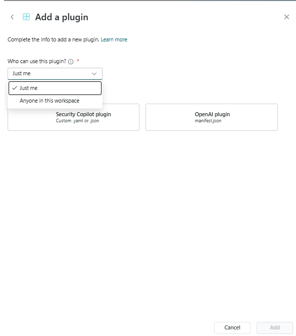 Screenshot that shows adding a plugin as an owner.