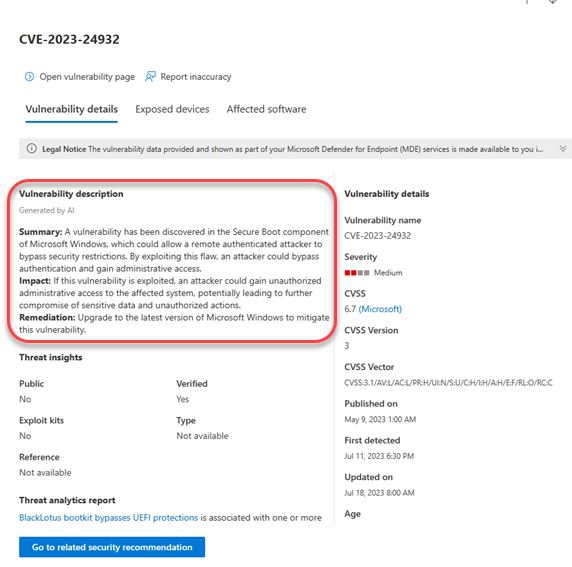 Screenshot of the weaknesses weaknesses-flyout pane