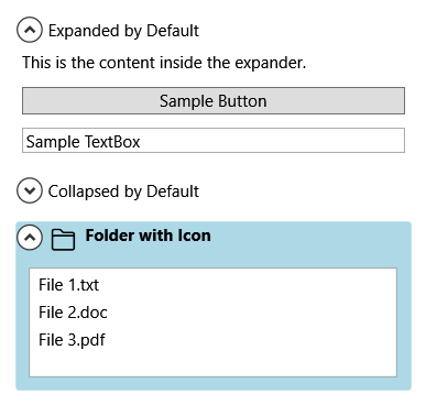 A screenshot of different types of expander controls.