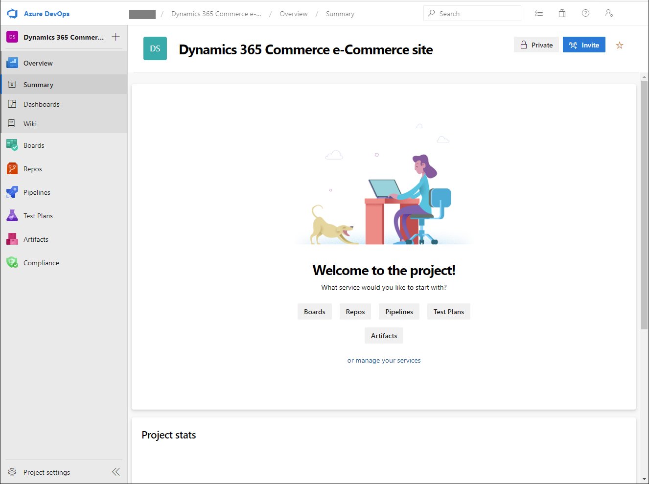 Screenshot of Azure DevOps new project page.