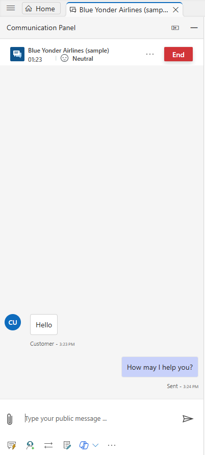 Screenshot of the communication channel with the close and end options.
