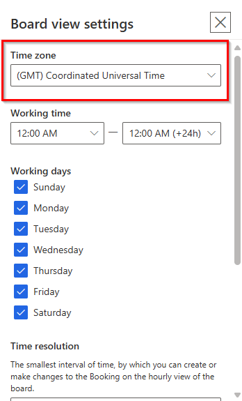 Screenshot of the time zone setting in the schedule assistant.