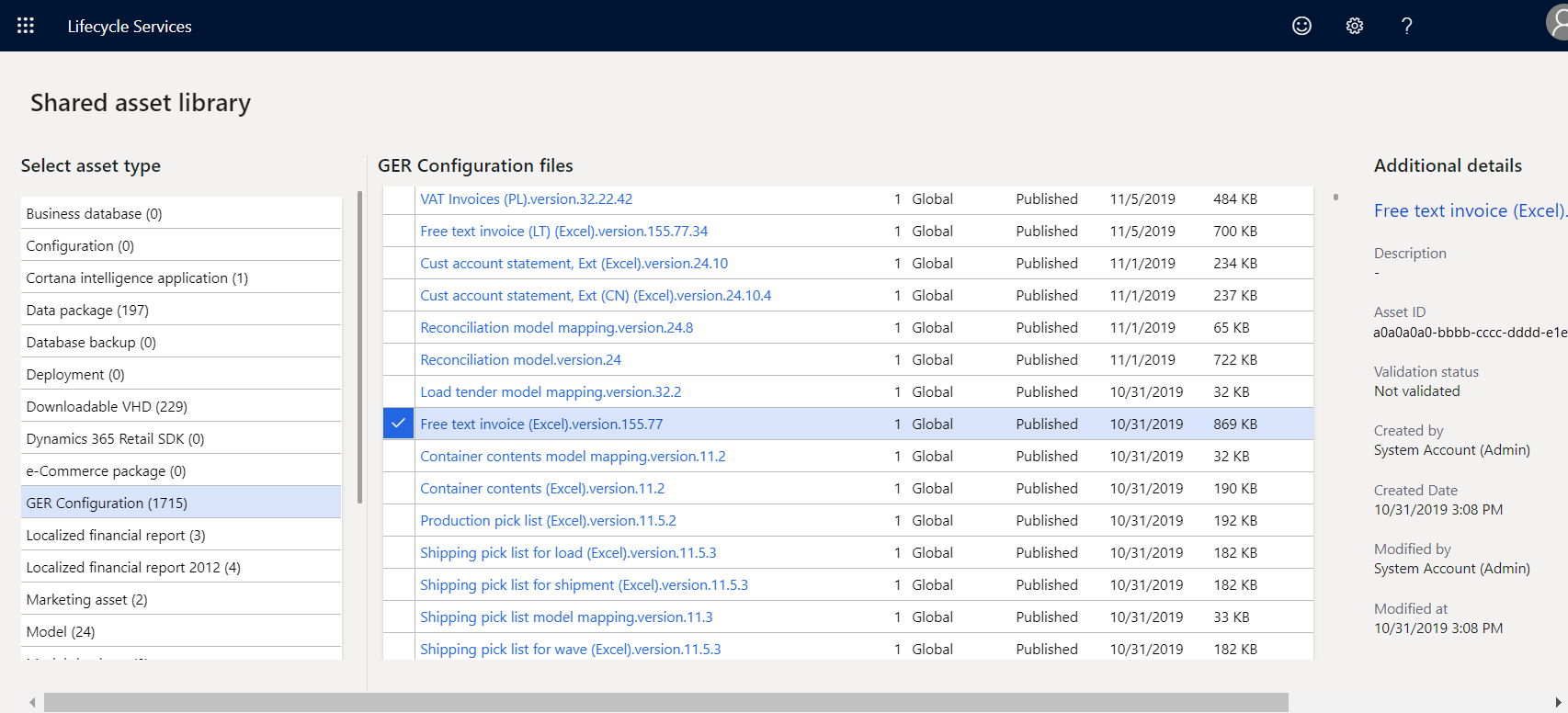 Screenshot of the LCS Shared asset library page.