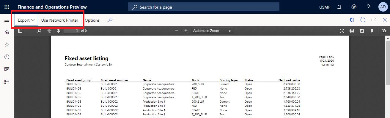 Screenshot of document previewer user options toolbar showing various export and printing controls.