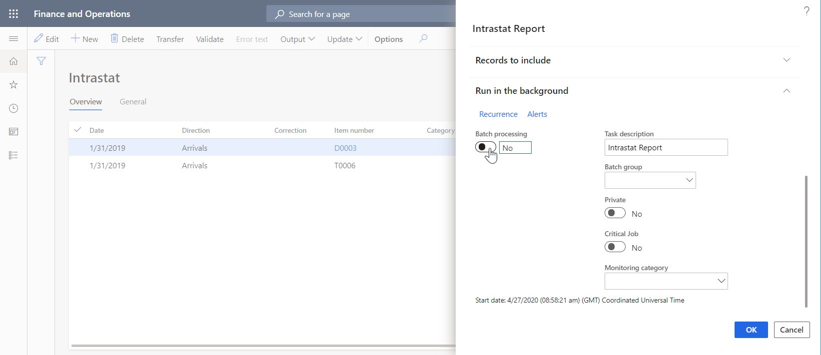 Screenshot of running an ER format in batch mode dialog.