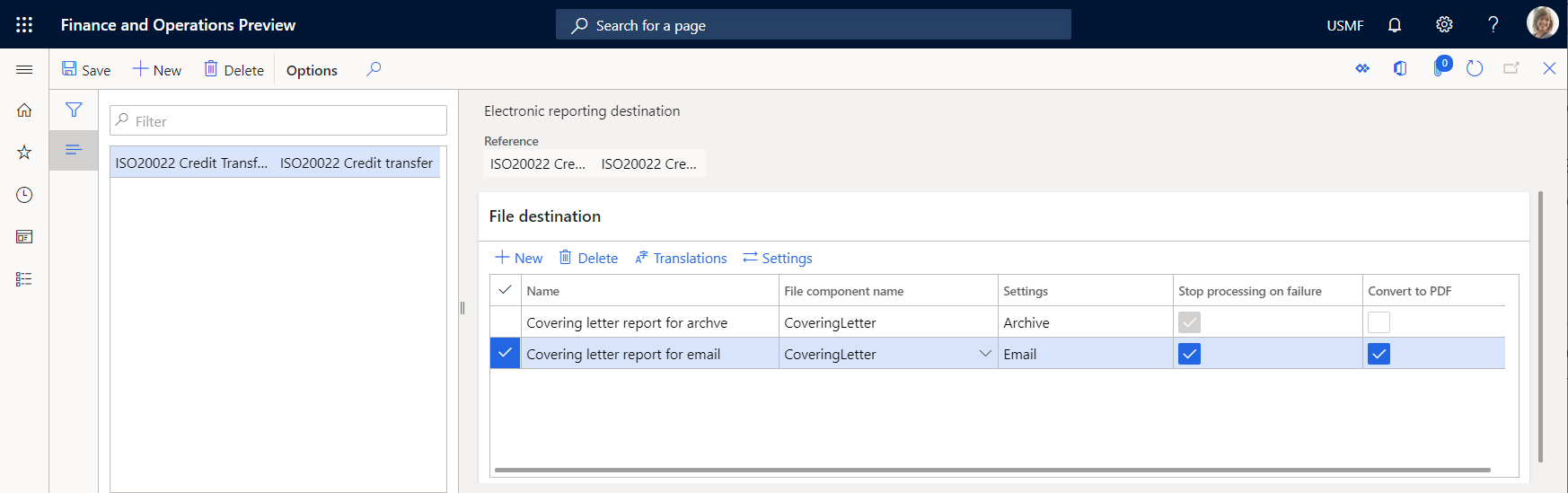 Screenshot of configuring multiple destinations for a single format element.