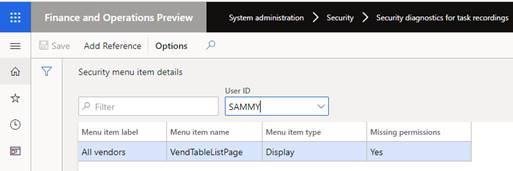 Screenshot of the Security menu item details page.