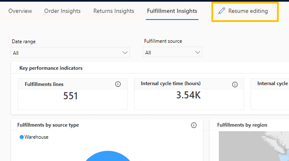 Screenshot of the Resume editing button on an Insights page.
