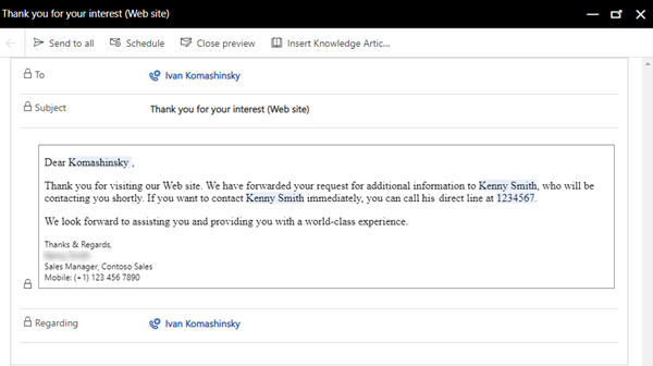 Screenshot of the preview of the email.