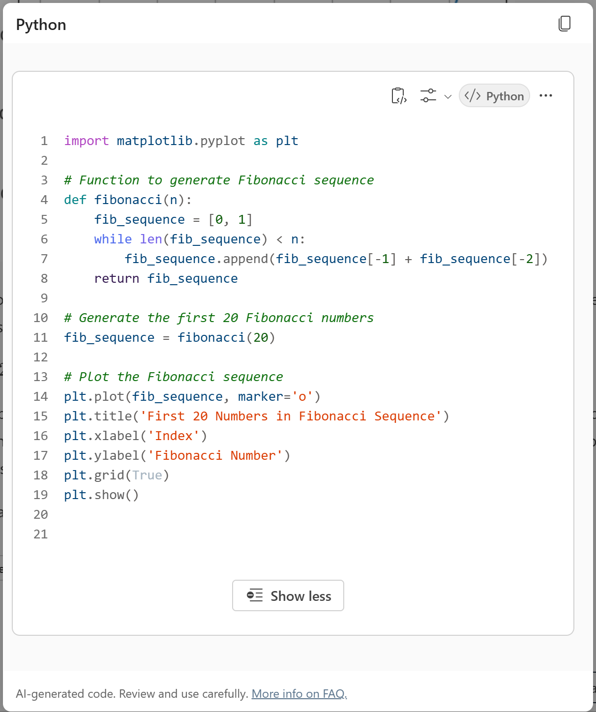 A screenshot showing the Python code used to generate the requested graph