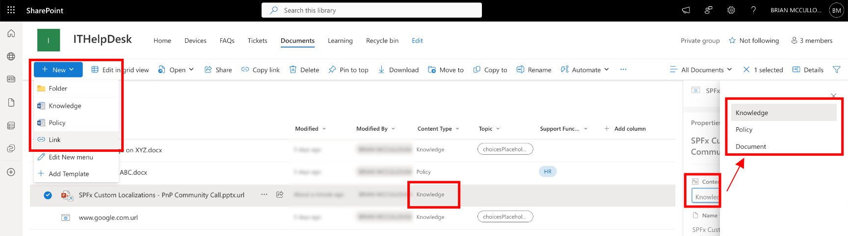 Creating a link where custom content types have been used