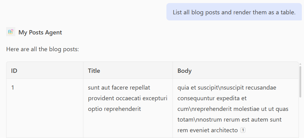 A screenshot of an answer from a declarative agent based on new GET operations
