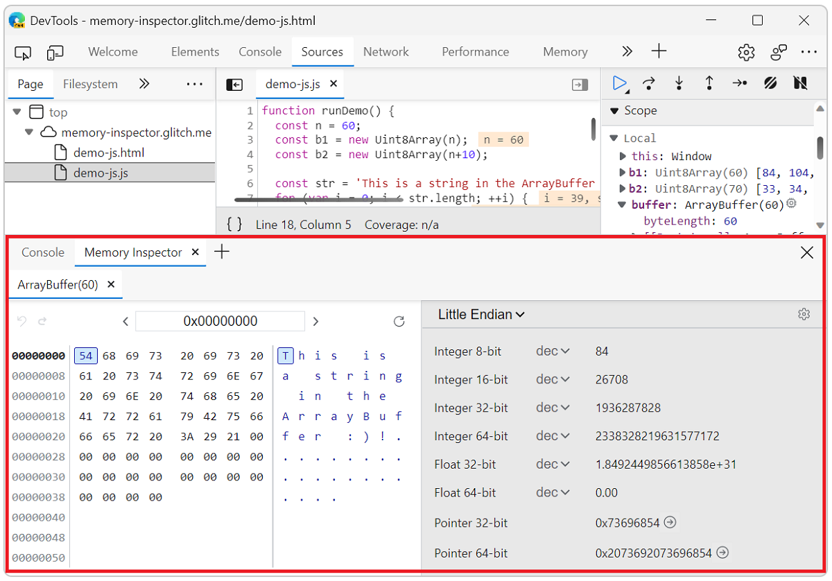 Memory inspector panel