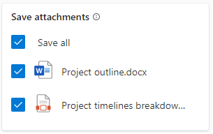 Screenshot of the Save attachments option in the Sales side pane.