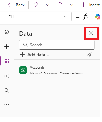 Screenshot of the close data pane.