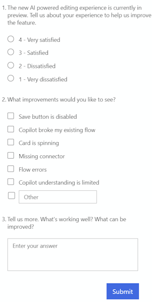 Screenshot of the options available on the feedback form.