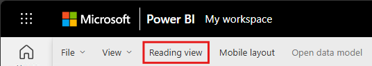 Screenshot that shows how to switch to the Reading view of a report canvas.