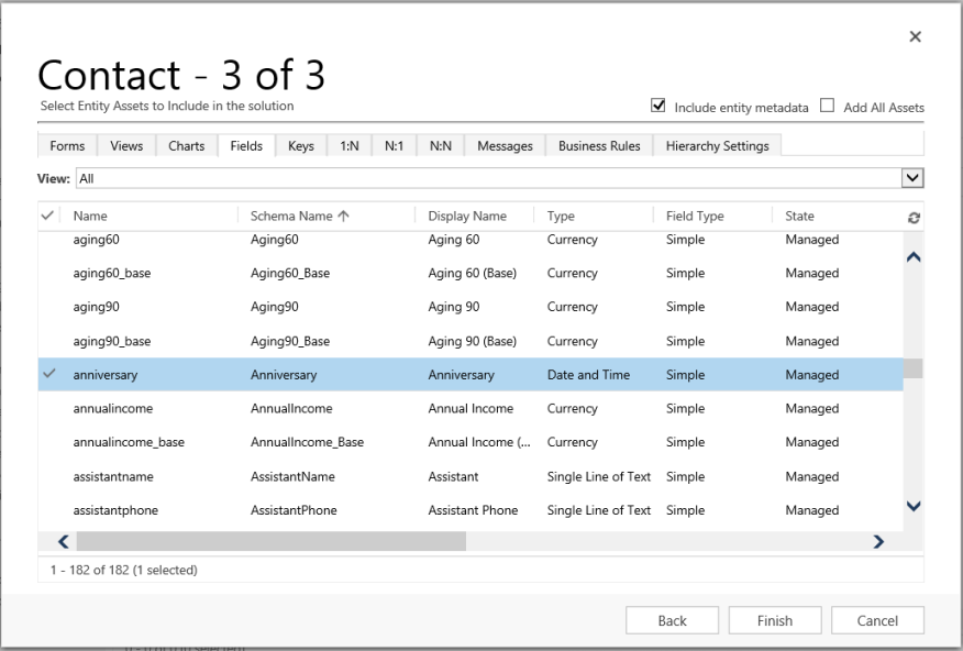 Select the Contact table assets. Select the Contact table assets.