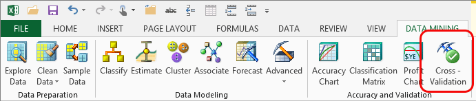 Cross-Validation button, Data Mining ribbon
