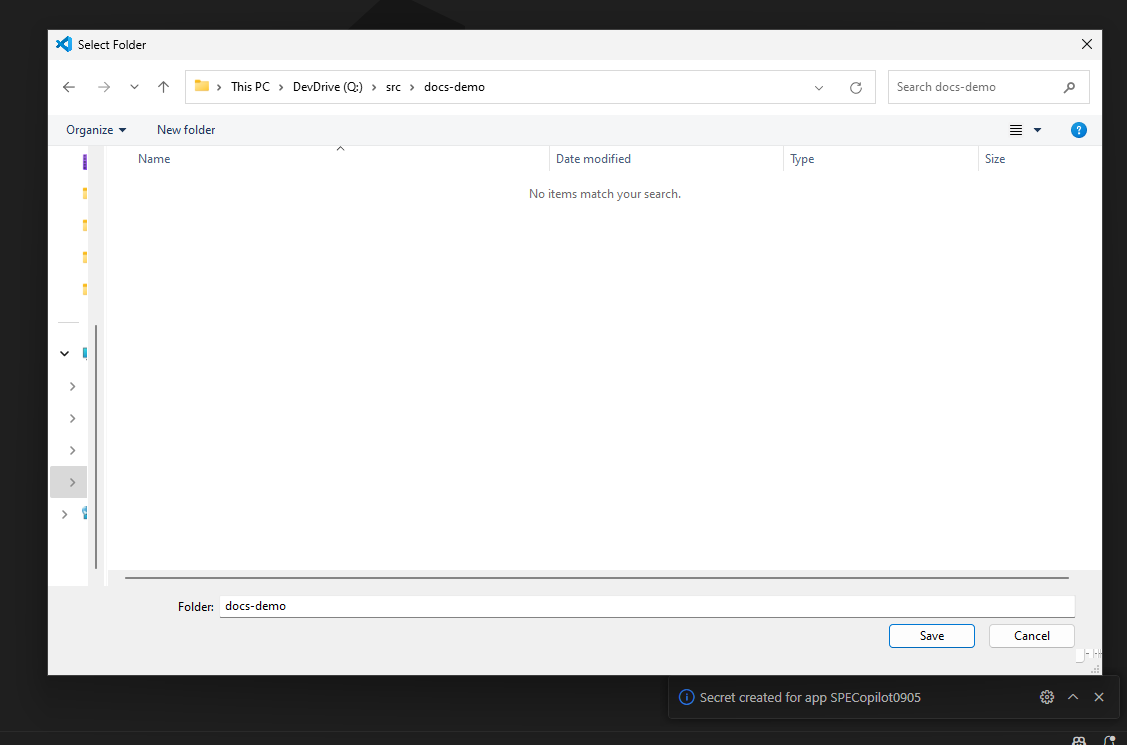 windows File Explorer folder to save project on local machine