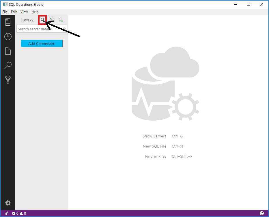 Screenshot of the Connection page with the New Connection icon called out.