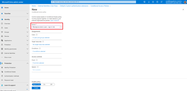 Screenshot of New Conditional Access policy blade highlighting Name text input field.