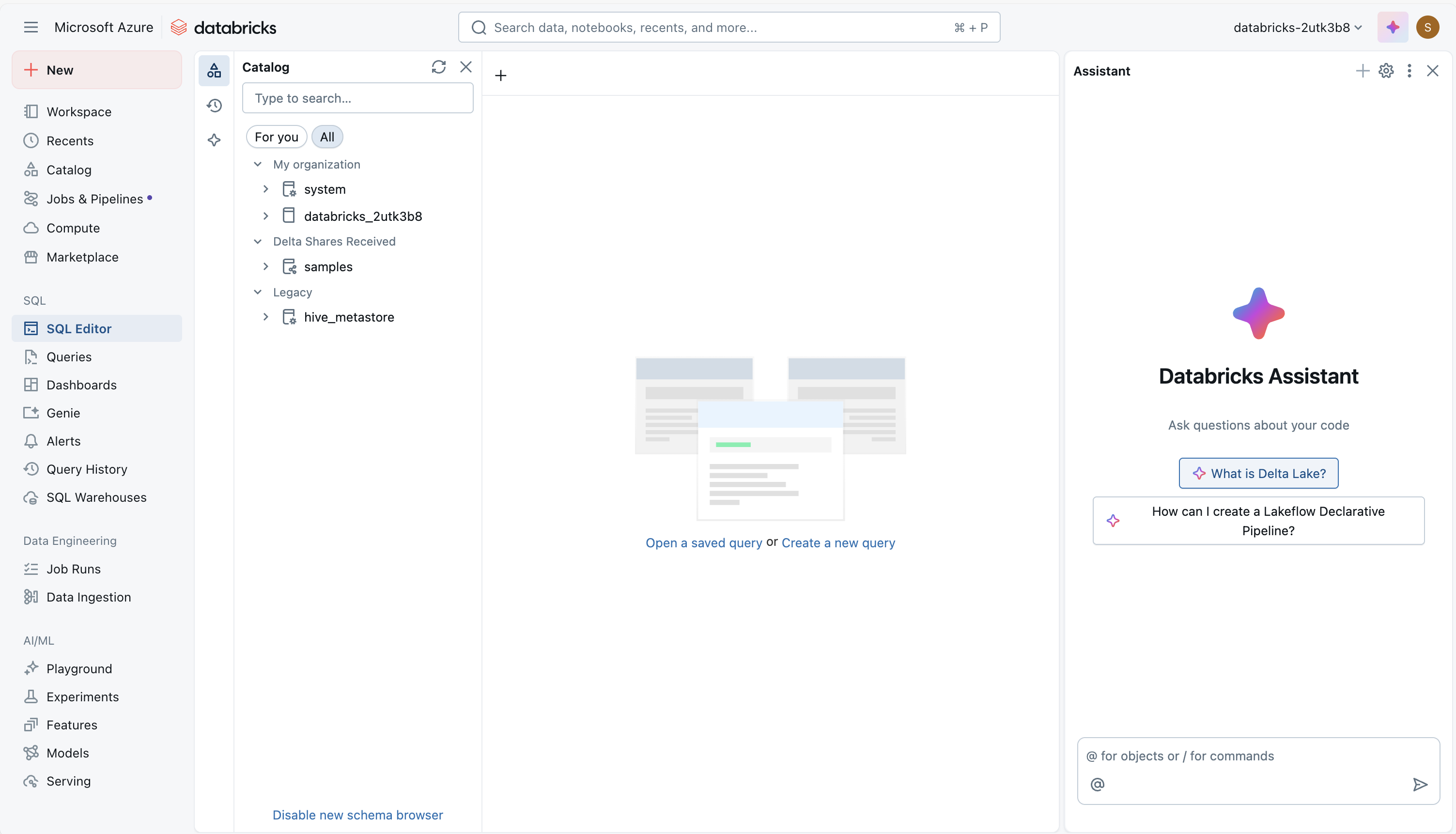 Screenshot of the Azure Databricks Assistant.