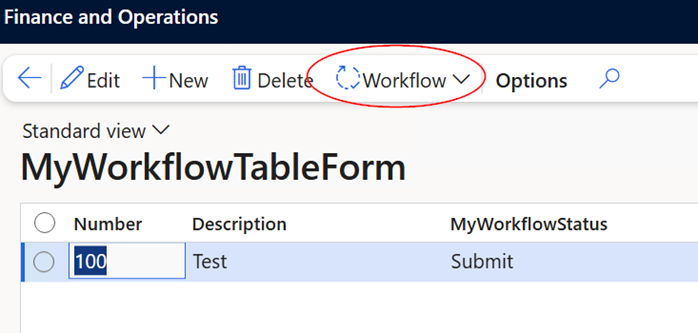 Screenshot of the MyWorkflowTableForm.