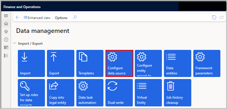 Screenshot of the Configure Data Source tile.