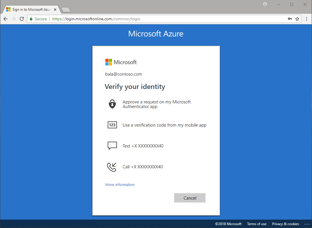 Screen capture showing ways to verify your identity during sign-in.