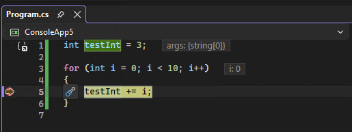 Screenshot that shows debugging stopped at a breakpoint.
