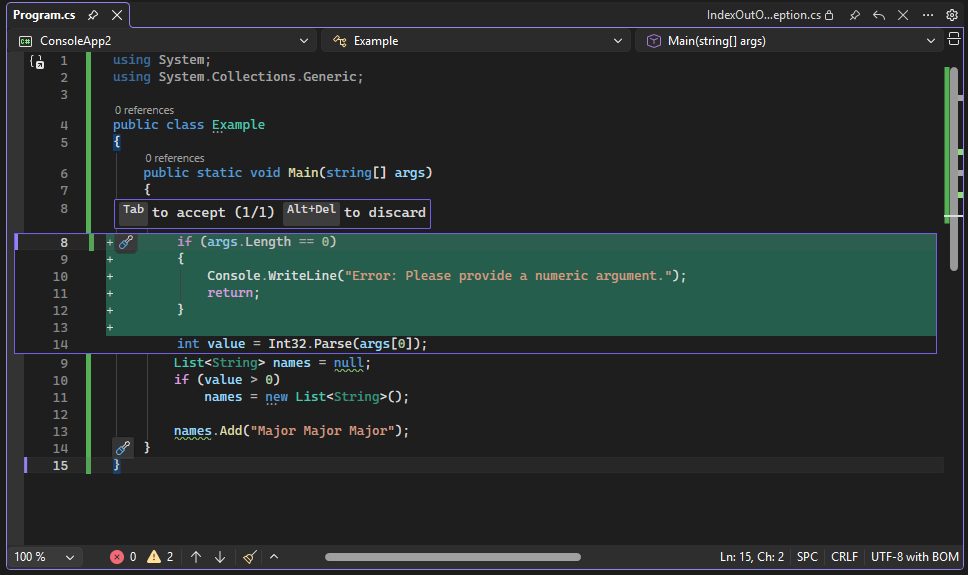 Screenshot of code preview in Visual Studio.