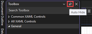 Screenshot showing the Pin icon highlighted in the top bar of the Toolbox window.