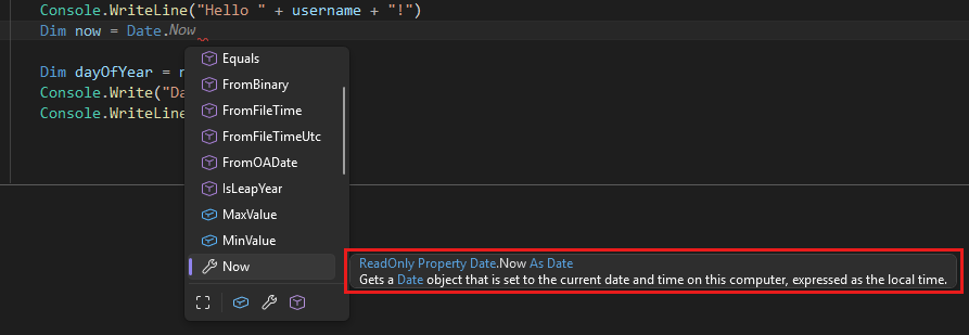 Screenshot of an IntelliSense member list.