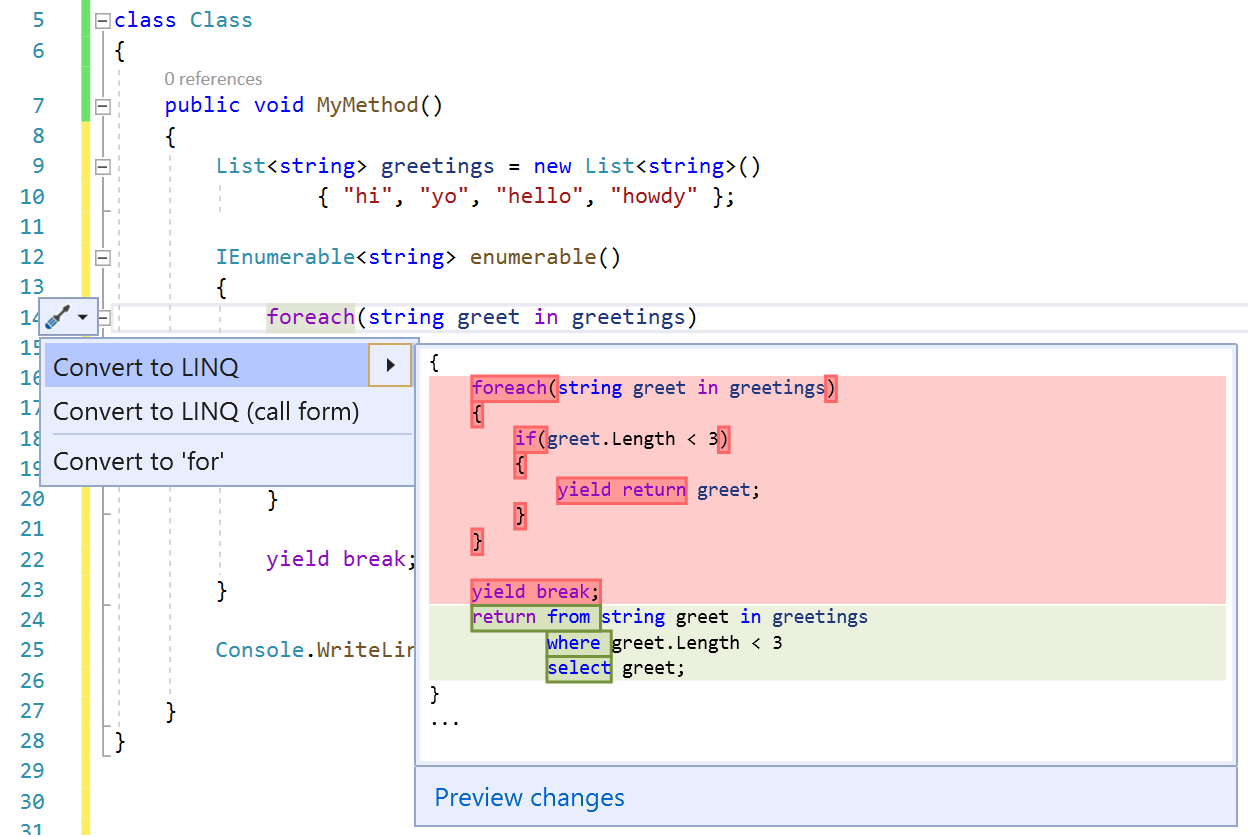 Screenshot of Convert to LINQ menu sample.