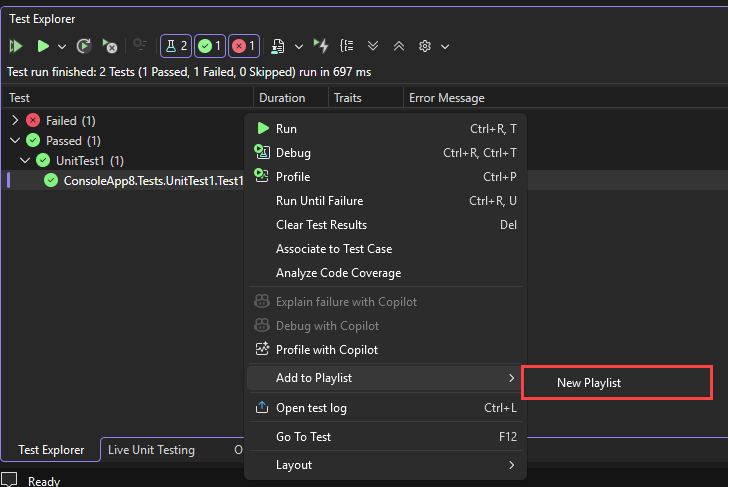 Screenshot that shows selections for creating a playlist.