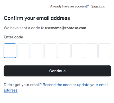 Screenshot of the Enter code boxes.