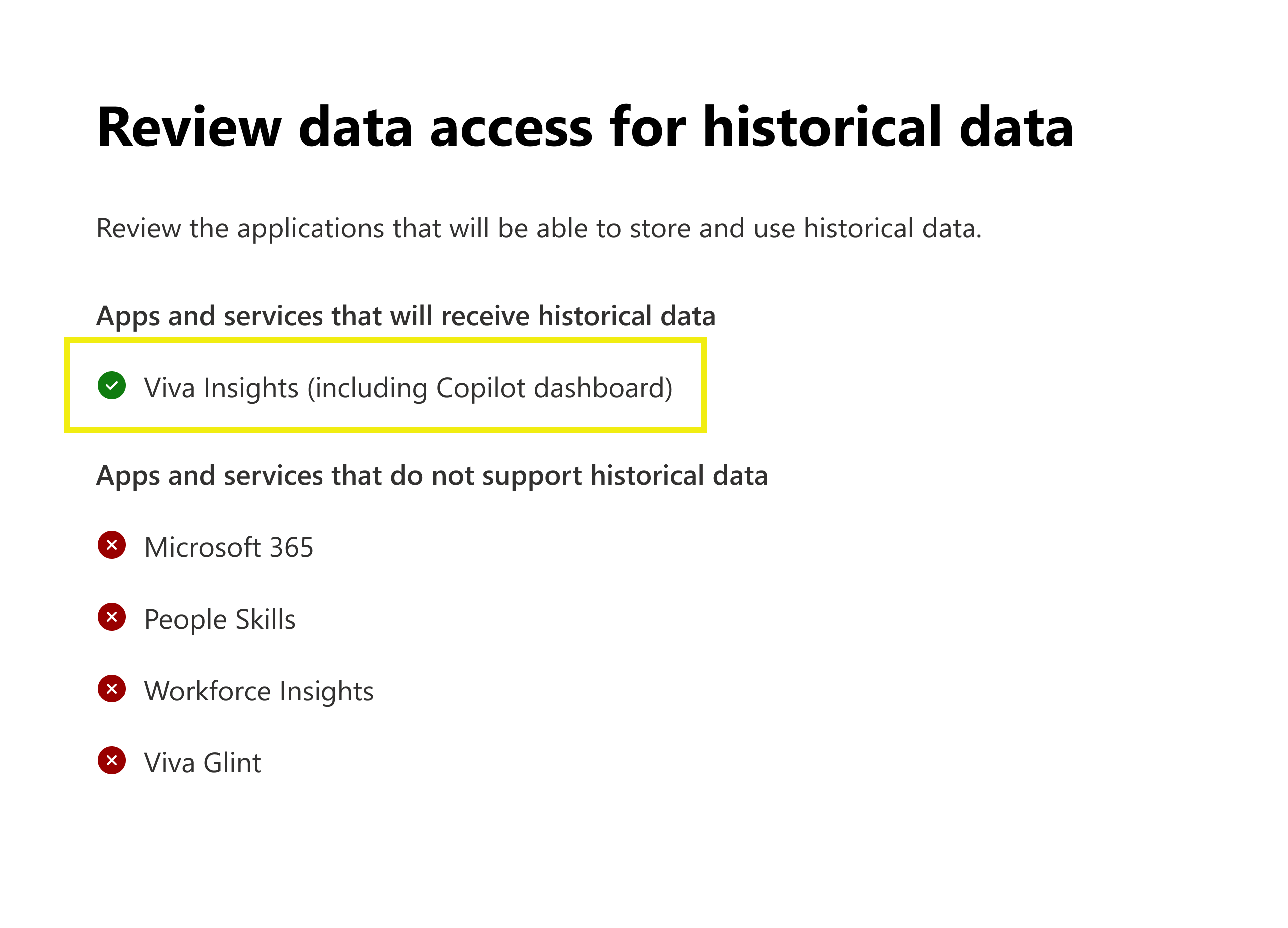 A screenshot shows how to review data access for historical data. 
