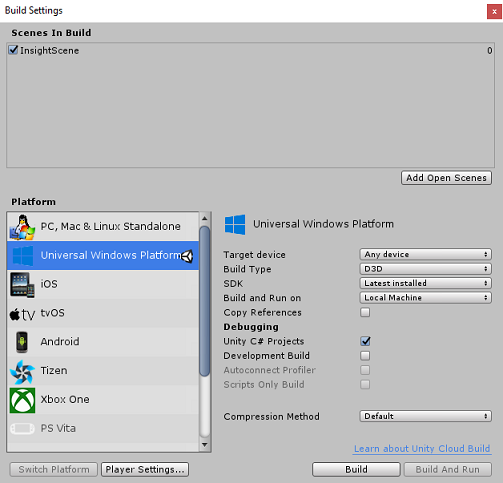 Screenshot of the Build Settings window showing Scenes In Build.