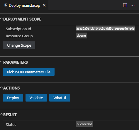 Captura de pantalla del panel de implementación en Visual Studio Code.