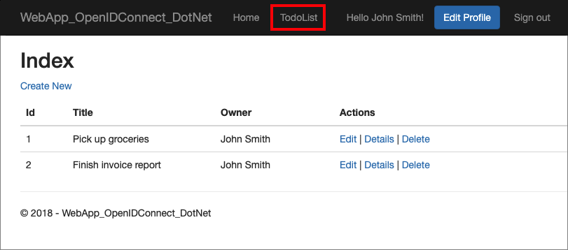 Captura de pantalla de las notificaciones del token de aplicación web.