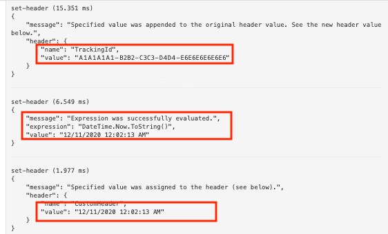 Captura de pantalla de un seguimiento de API Inspector.