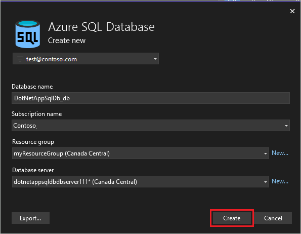 Captura de pantalla que muestra la configuración de la base de datos.