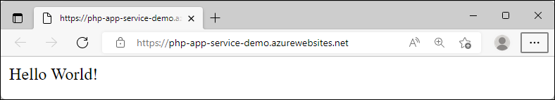 Captura de pantalla de la aplicación de ejemplo que se ejecuta en Azure, que muestra Hello World.